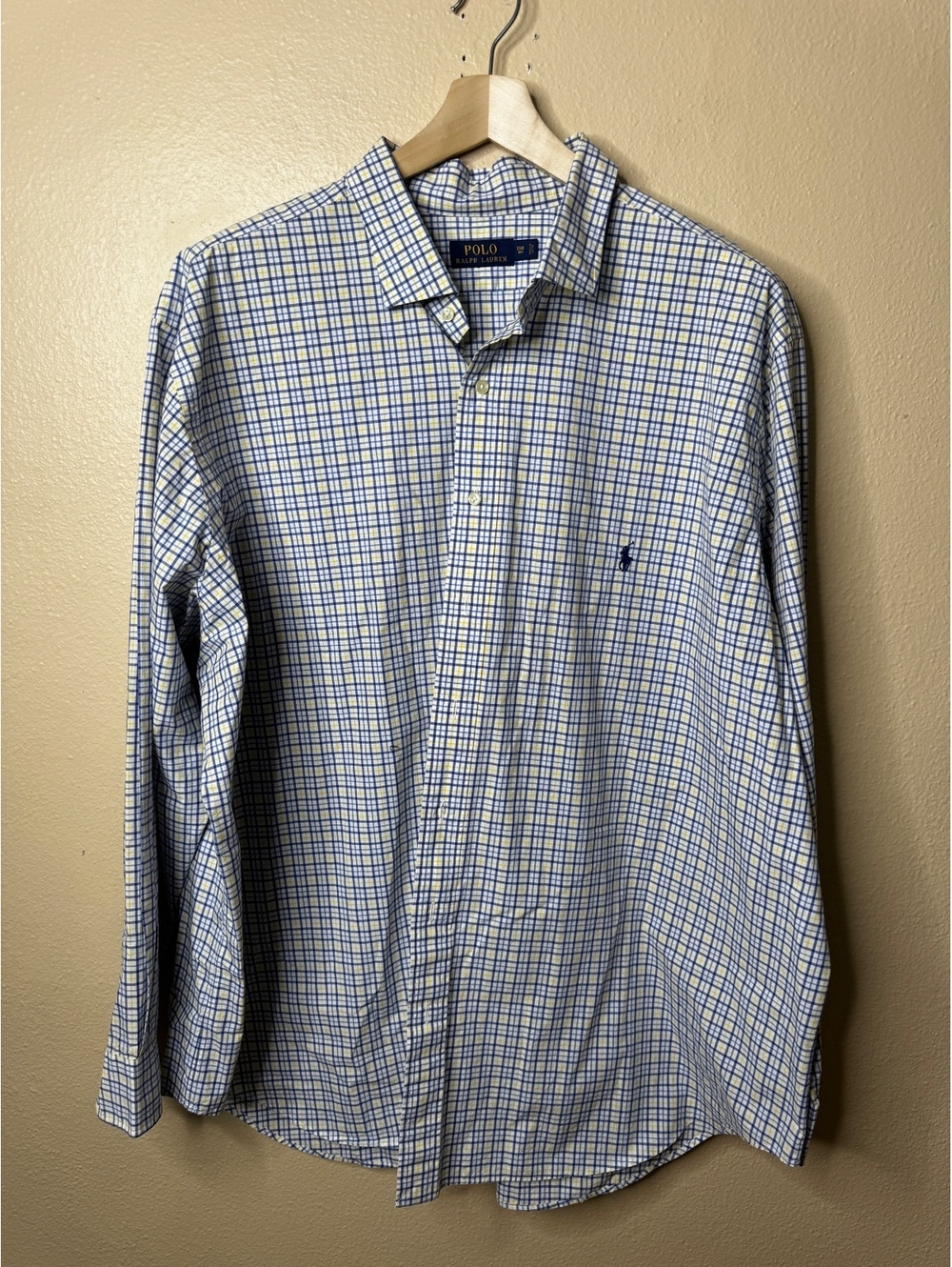 Polo Ralph Lauren Men’s 3XB Big Blue Yellow Plaid Cotton Long Sleeve Shirt
